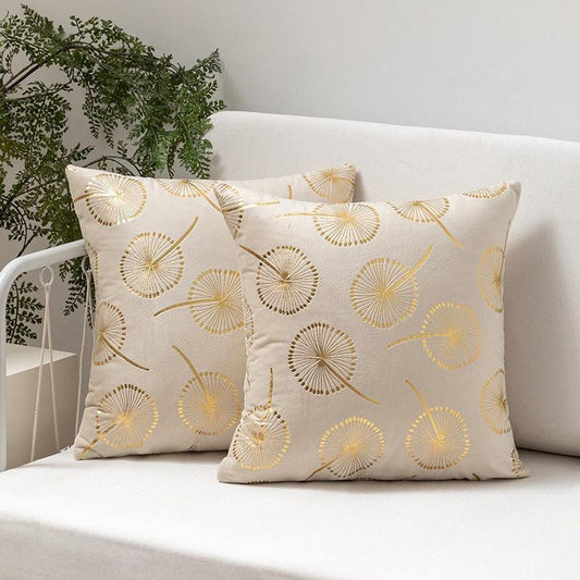 Beige Star Pattern Velvet Cushion Cover 18x18'' (45x45 cm) - Set of 1 Decorative Pillowcase-0
