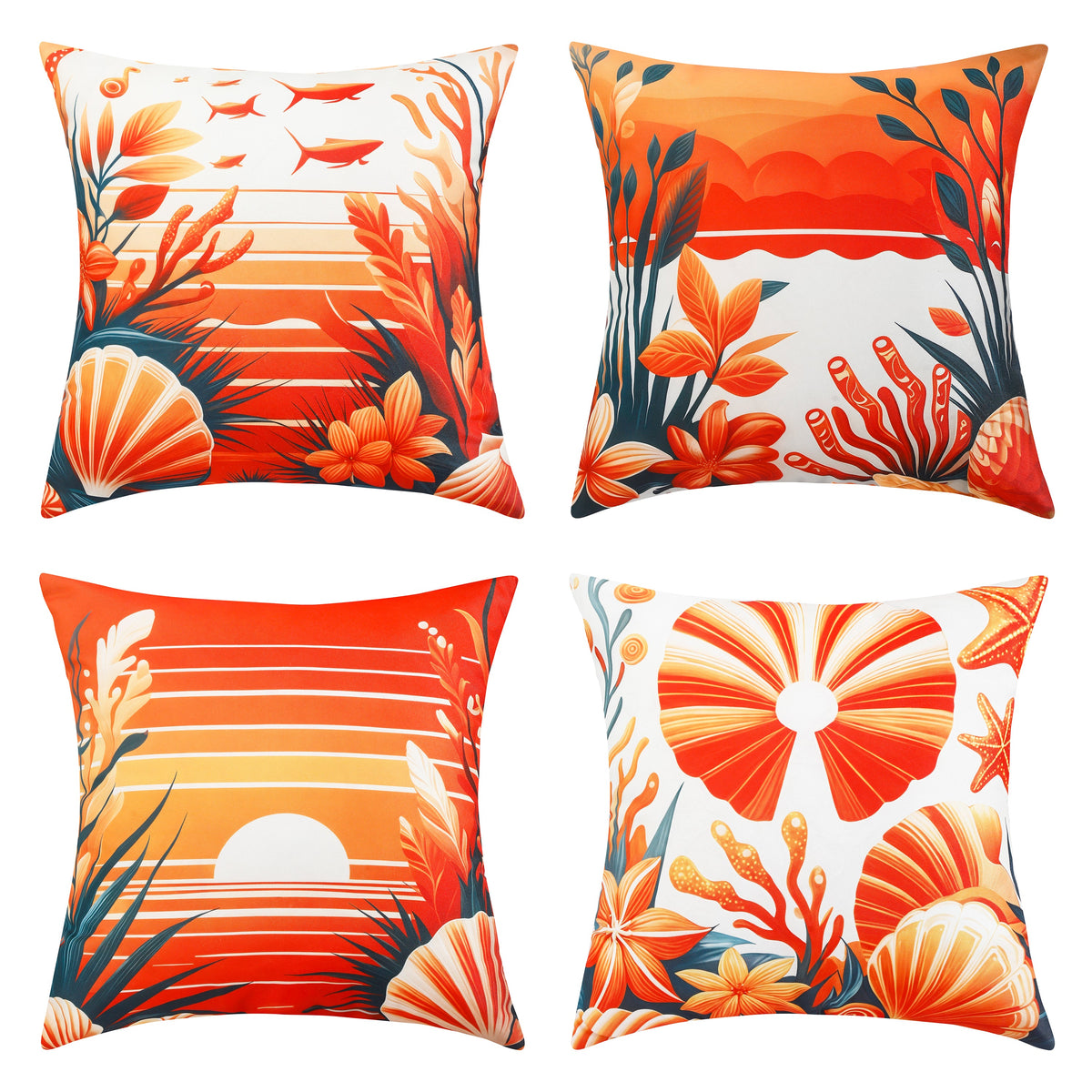 Waterproof Garden Cushion Covers - Marine-Themed Design 6 (Set of 4 - 45x45cm)-0