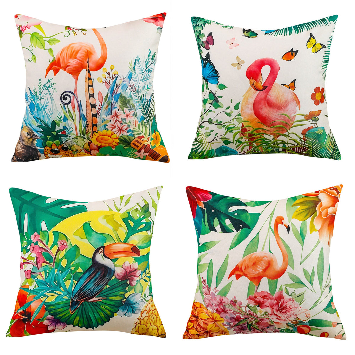 Colourful Bird Print Waterproof Cushion Cover  - Design 2 (Set of 4 - 45x45cm)-0
