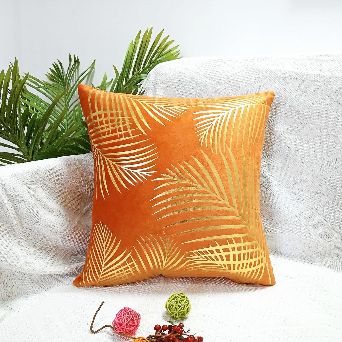 Gold Leaf Pattern Velvet Cushion Covers
