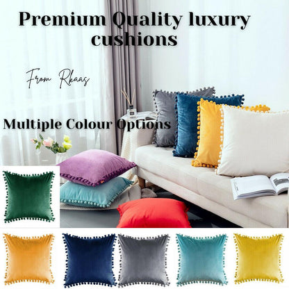 Tassel Velvet Cushion Covers With Pom Pom 18 X 18" (45 Cm)-0
