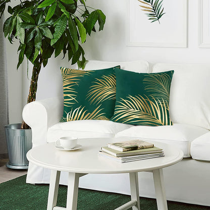 Gold Leaf Pattern Velvet Cushion Covers
