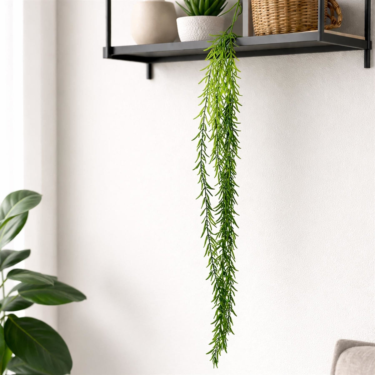 Pack of 6 x 100cm Artificial Trailing Rhipsalis Style Hanging Plant - Dark Green Tips - Premium Quality-1