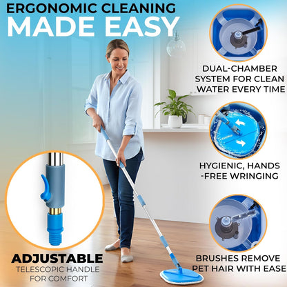 IGADMop Professional Set with Bucket, 2 Chamber System for Separating Dirty and Clean Water, 130 cm Telescopic Handle, 1 Microfibre Mop Pad-4
