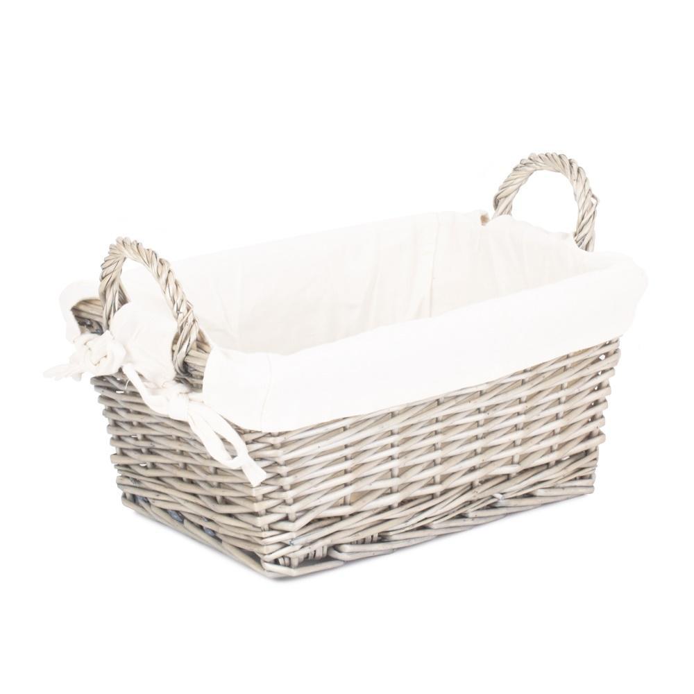 Antique Wash Wicker Handled Lined Storage Basket-1