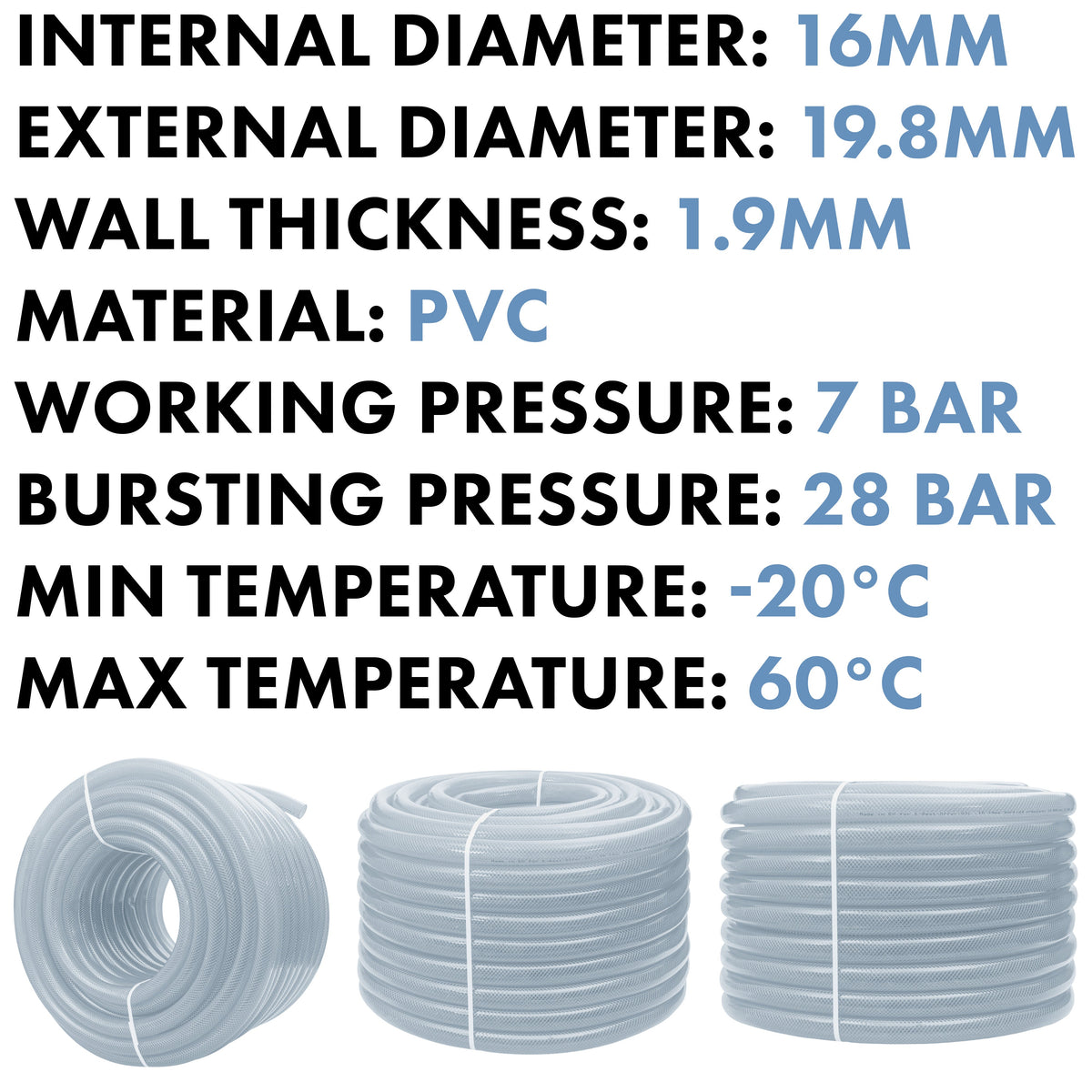 16mm Braided PVC Tech Hose, 1.9mm Wall Thickness-1
