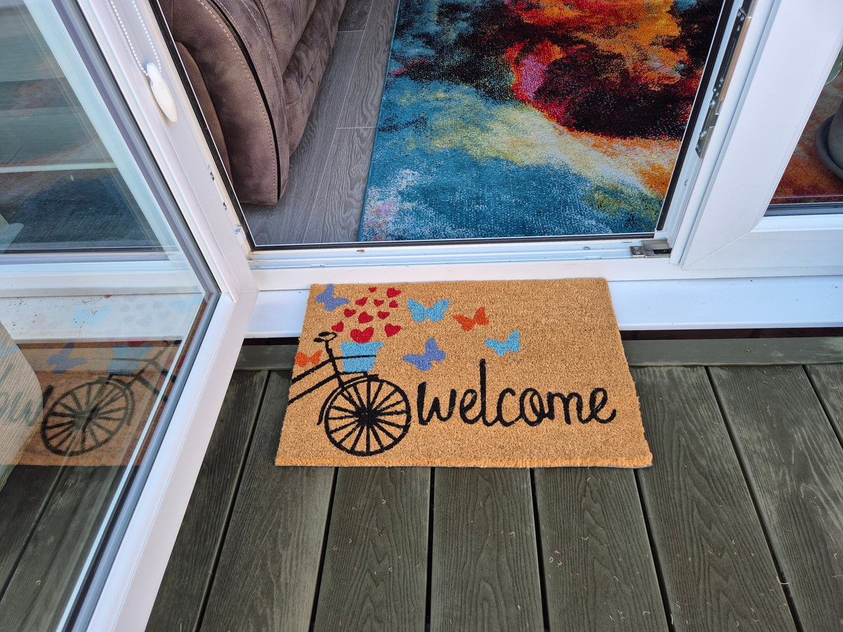 Coir Doormat, 60cm x 40cm - 'Welcome' (Bike)