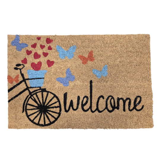 Coir Doormat, 60cm x 40cm - 'Welcome' (Bike)
