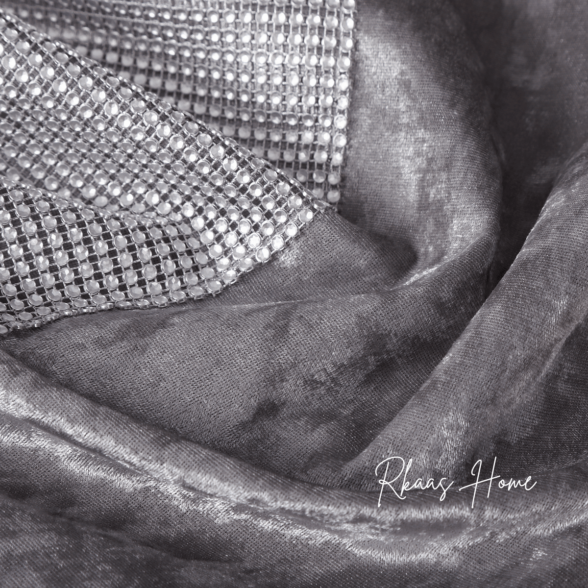 Diamante Sparkle/Bling Silver Grey Crushed Ice Velvet Square Cushion Cover ( Set of 4 pcs)-1
