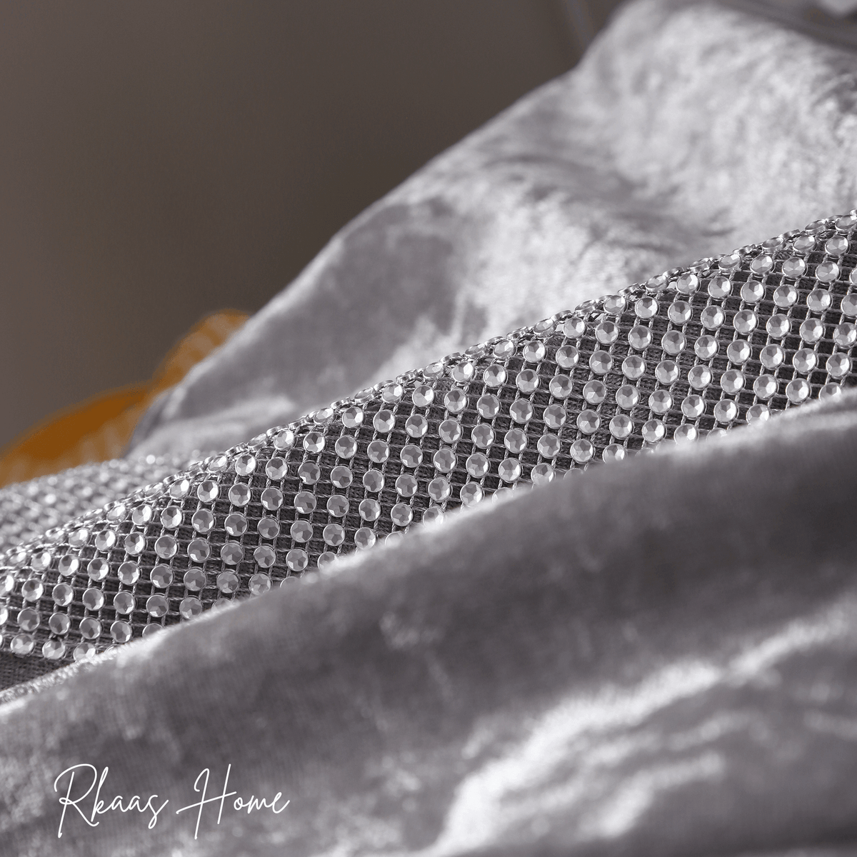 Diamante Sparkle/Bling Silver Grey Crushed Ice Velvet Square Cushion Cover ( Set of 4 pcs)-3
