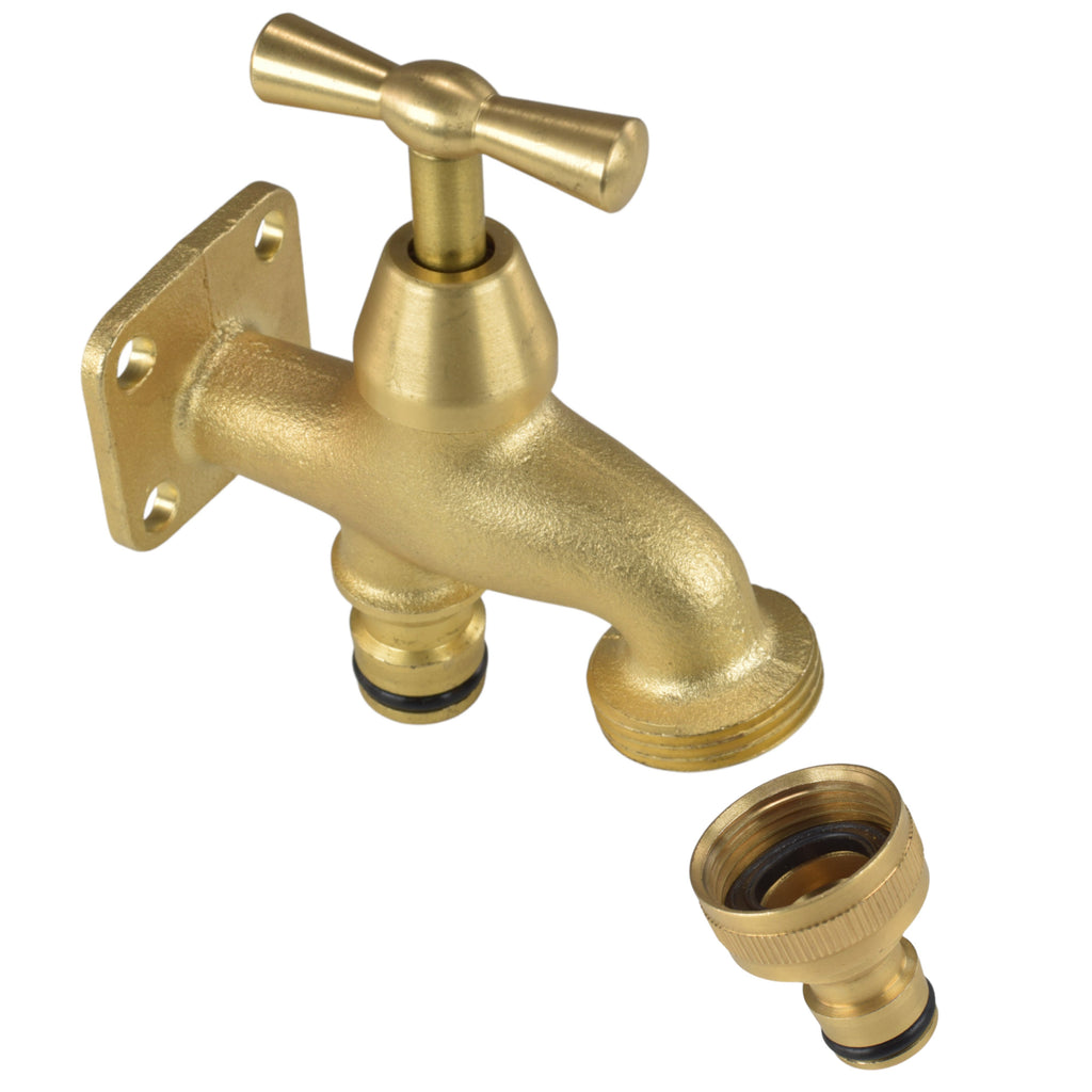 Brass Bib Tap with Quick Connect Inlet and Outlet Hose Connector Set Tap Adapter-1