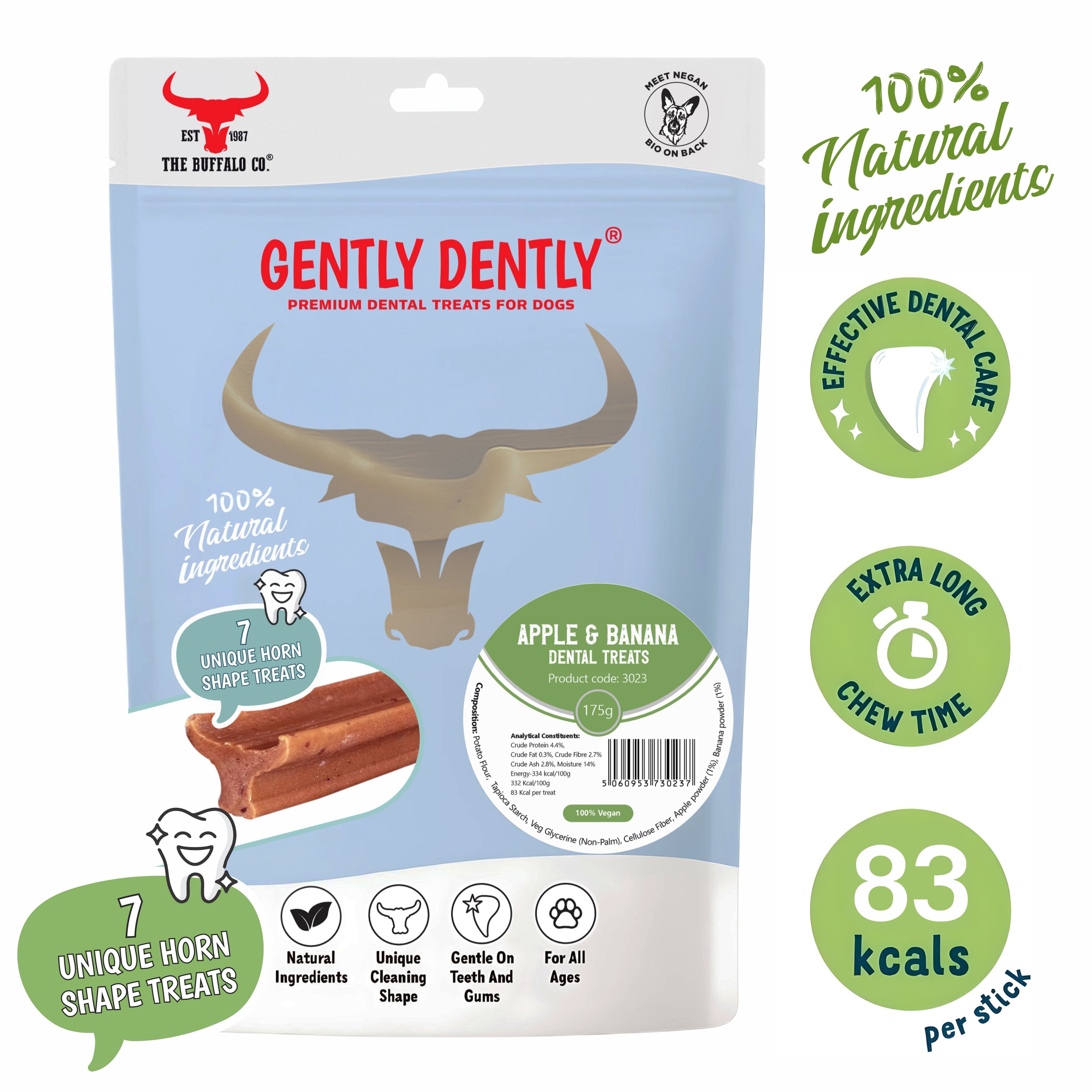 Gently Dently- Apple & Banana Dental Treats for Dogs 175g-1