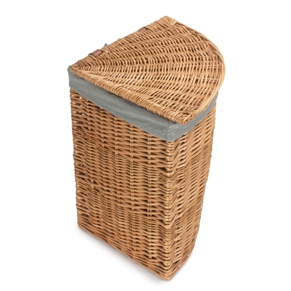 Light Steamed Corner Wicker Laundry Basket with Grey Sage Lining-3