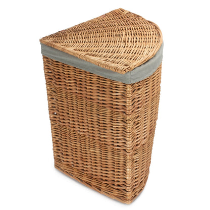 Light Steamed Corner Wicker Laundry Basket with Grey Sage Lining-5