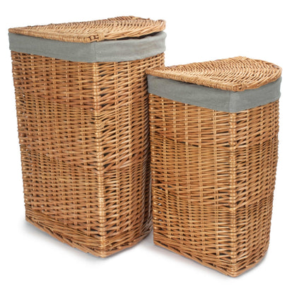 Light Steamed Corner Wicker Laundry Basket with Grey Sage Lining-0