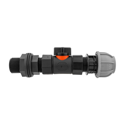 Water Butt Connector 3/4in BSP with In-Line BSPF Valve and 20mm MDPE Straight-0