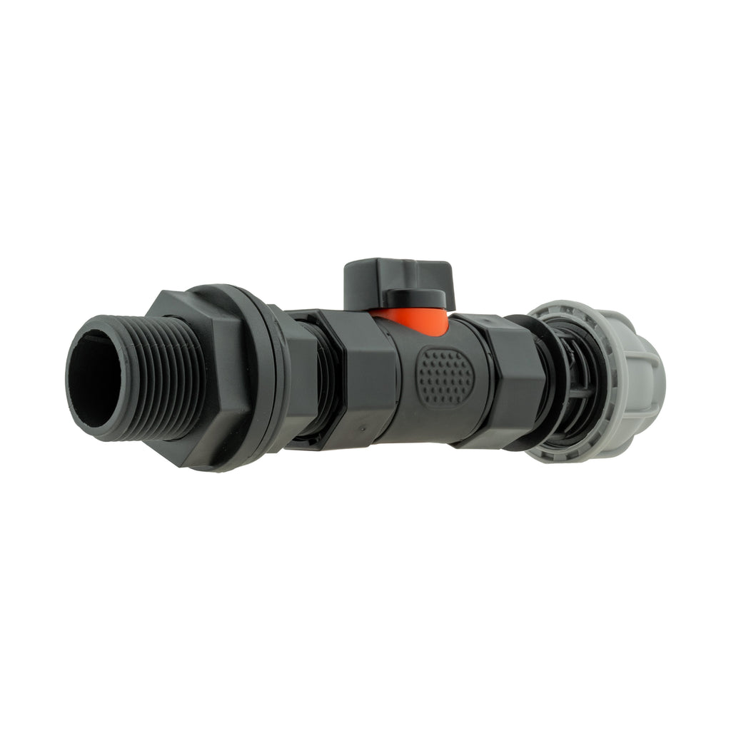 Water Butt Connector 3/4in BSP with In-Line BSPF Valve and 20mm MDPE Straight-2