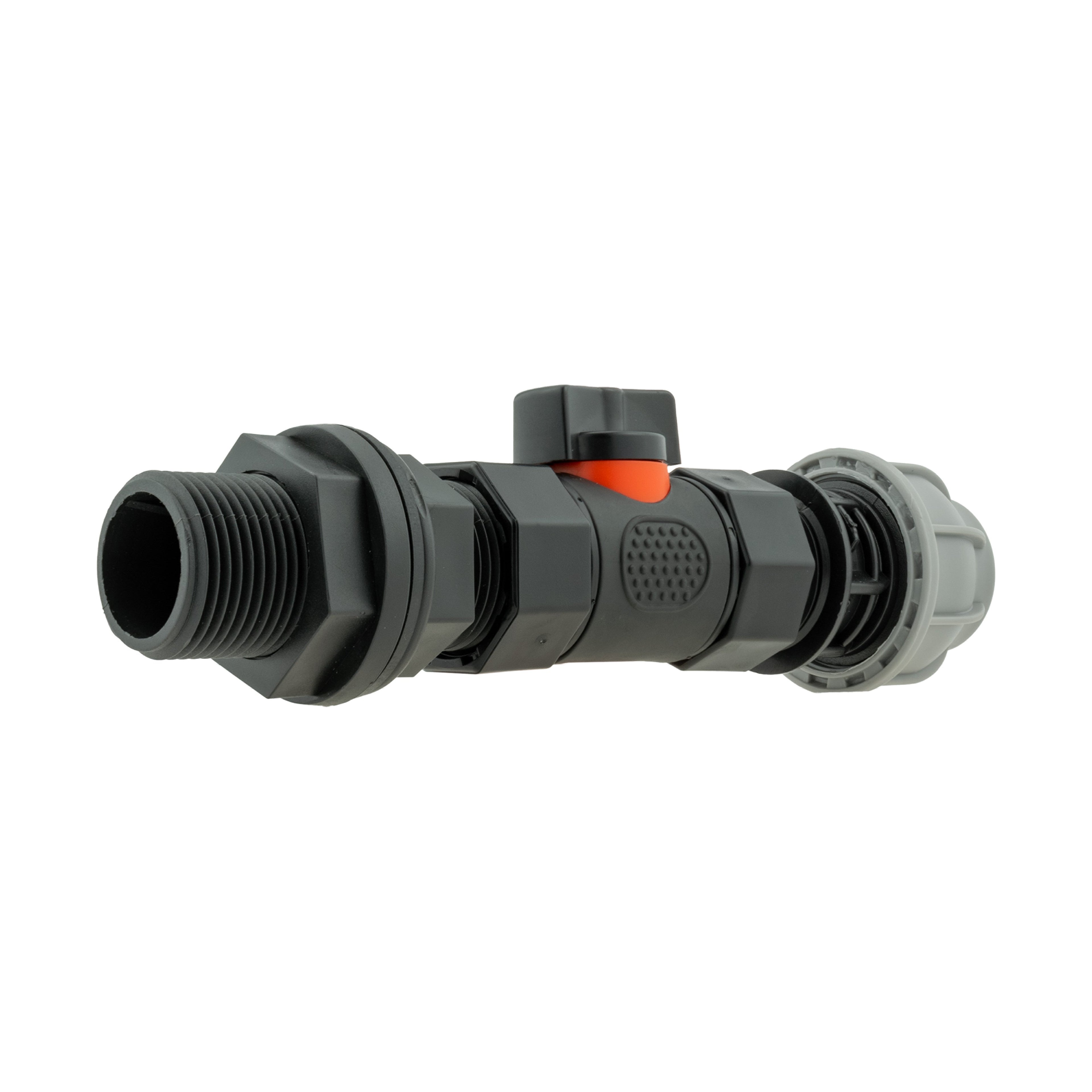 Water Butt Connector 3/4in BSP with In-Line BSPF Valve and 20mm MDPE Straight-2