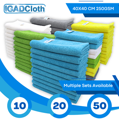 IGADCloth Blue Microfiber Sets, Cleaning Cloths 40x40cm 250gsm + 1 Free Glass Cloth-3