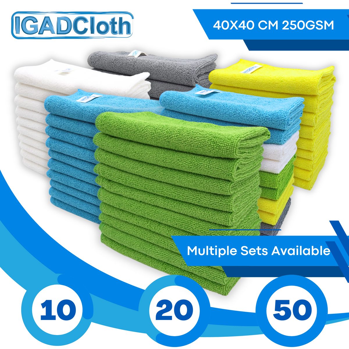 IGADCloth Green Microfiber Sets, Cleaning Cloths 40x40cm 250gsm + 1 Free Glass Cloth-1