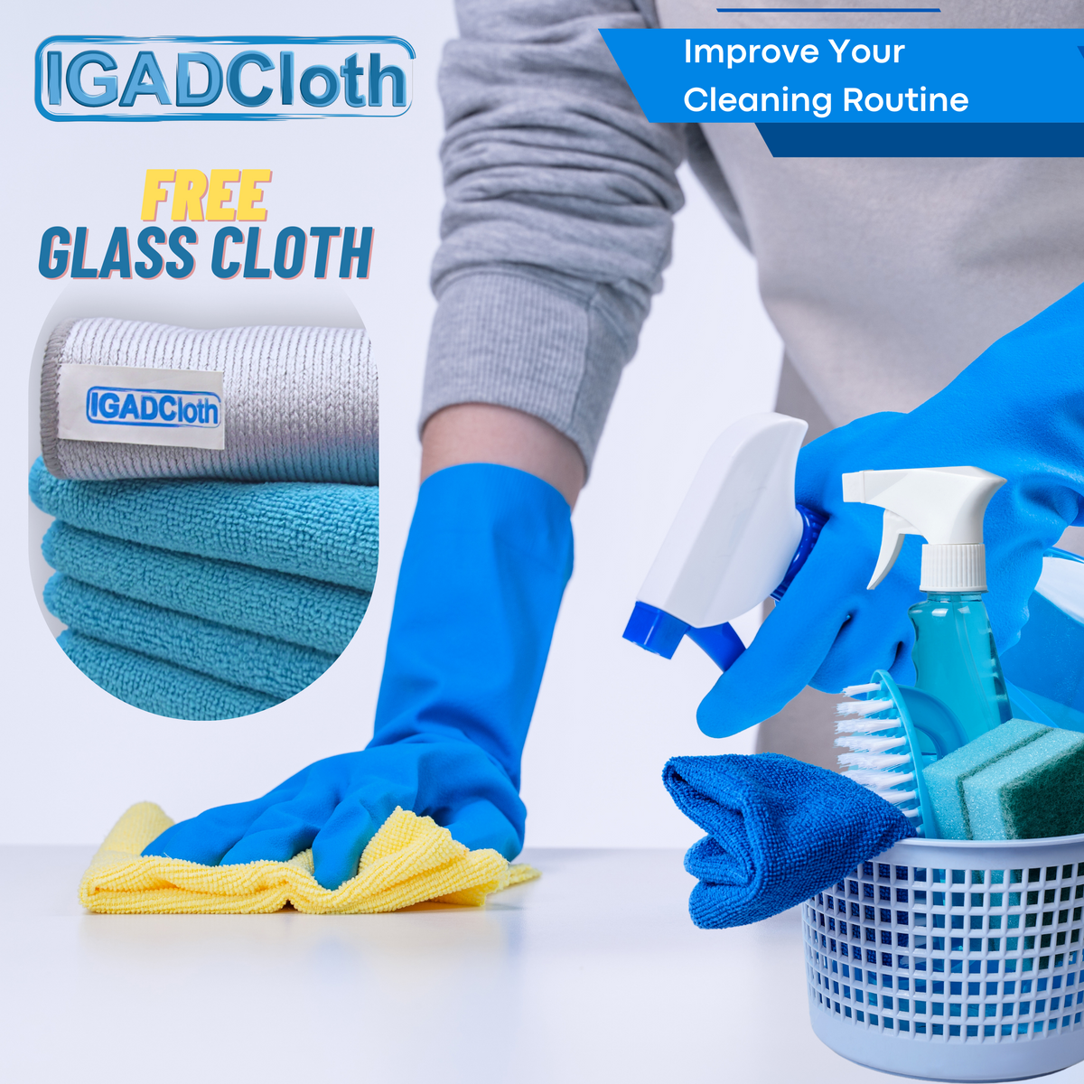 IGADCloth Blue Microfiber Sets, Cleaning Cloths 40x40cm 250gsm + 1 Free Glass Cloth-4