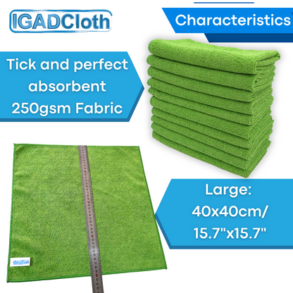 IGADCloth Green Microfiber Sets, Cleaning Cloths 40x40cm 250gsm + 1 Free Glass Cloth-3