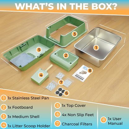 IGAD XXL Stainless Steel Cat Litter Box – High Sides, Non-Stick, Easy Clean, Odour Control, Removable Lid & Scoop (Green)-2