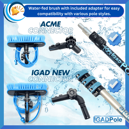 IGADPole 10"(25cm) Soft Bristle Water-Fed Brush Only, 30ft(10m) Long Light Hose, ACME and IGAD new Connector compatible (no pole included)-3
