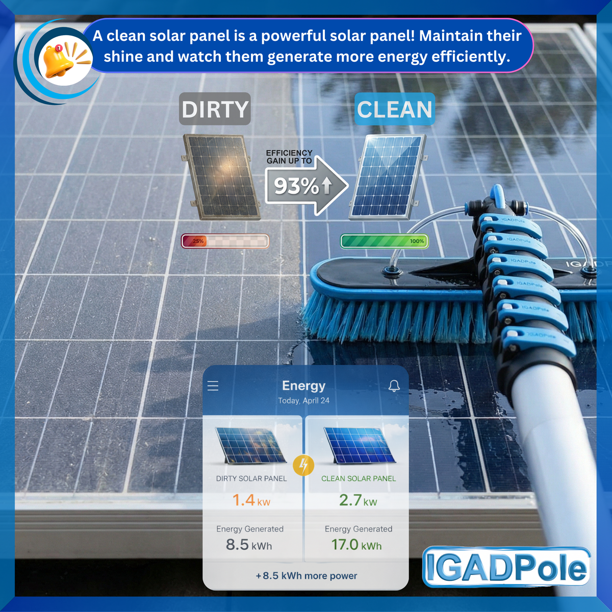IGADPole 6m (20ft) Extension Pole Kit with Water-fed Brush and Hose, with 5-Stage Telescoping Pole 5-20ft Pole-3