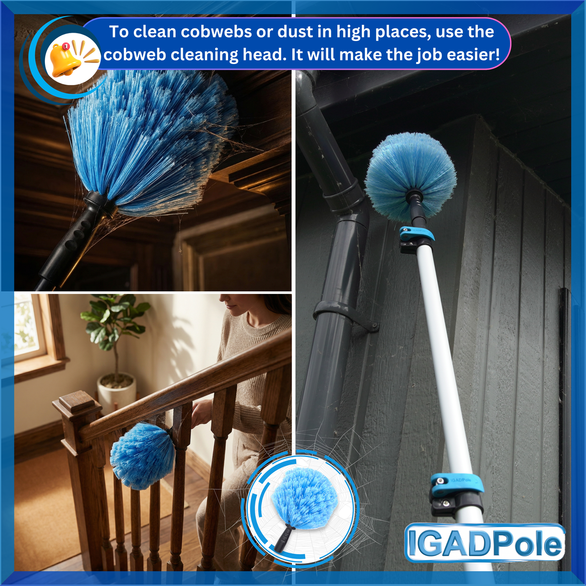 IGADPole 3.6m (12ft) Dusting Set: Extension Pole, Squeegee and 3 Dusting Attachments-2