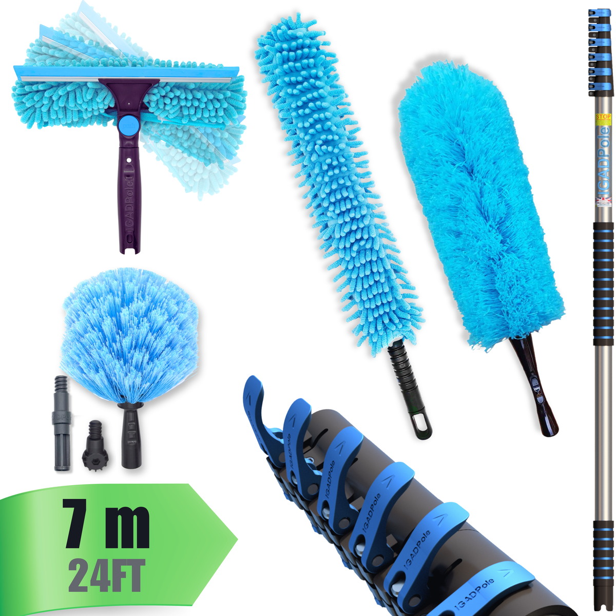 IGAD Pole 7m (24ft) Dusting Set: Extension Pole, Squeegee and 3 Dusting Attachments-0