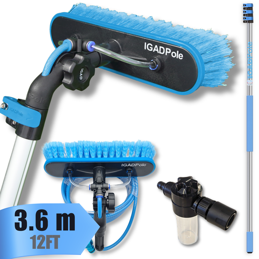 IGADPole 3.6m (12ft) Extension Pole Kit with Water-fed Brush and Hose, with 3-Stage Telescoping Pole 5-12ft Pole-0
