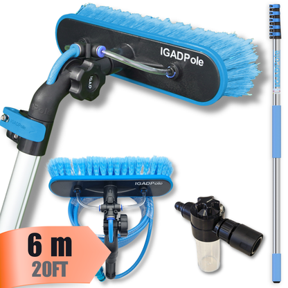 IGADPole 6m (20ft) Extension Pole Kit with Water-fed Brush and Hose, with 5-Stage Telescoping Pole 5-20ft Pole-0