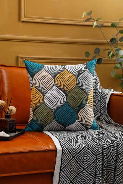 Floral Style Embroidered Chenille & Velvet Cushion Cover 45cm x 45cm 18x18 Inches-1