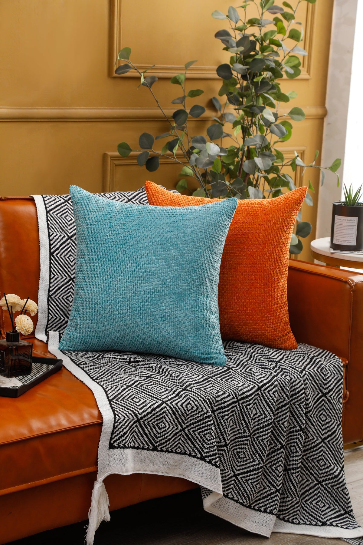 Solid Pattern Chenille Cushion Covers 45cm x 45cm 18x18 Inches-1