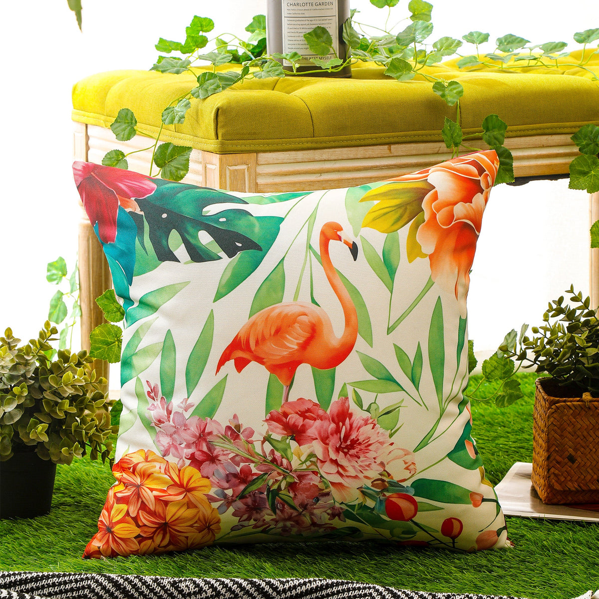 Colourful Bird Print Waterproof Cushion Cover  - Design 2 (Set of 4 - 45x45cm)-3