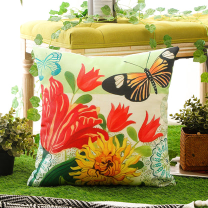 Colourful Flower and Butterfly Print Waterproof Cushion Cover  - Design 1 (Set of 4 - 45x45cm)-4