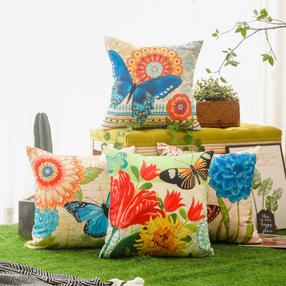 Colourful Flower and Butterfly Print Waterproof Cushion Cover  - Design 1 (Set of 4 - 45x45cm)-1