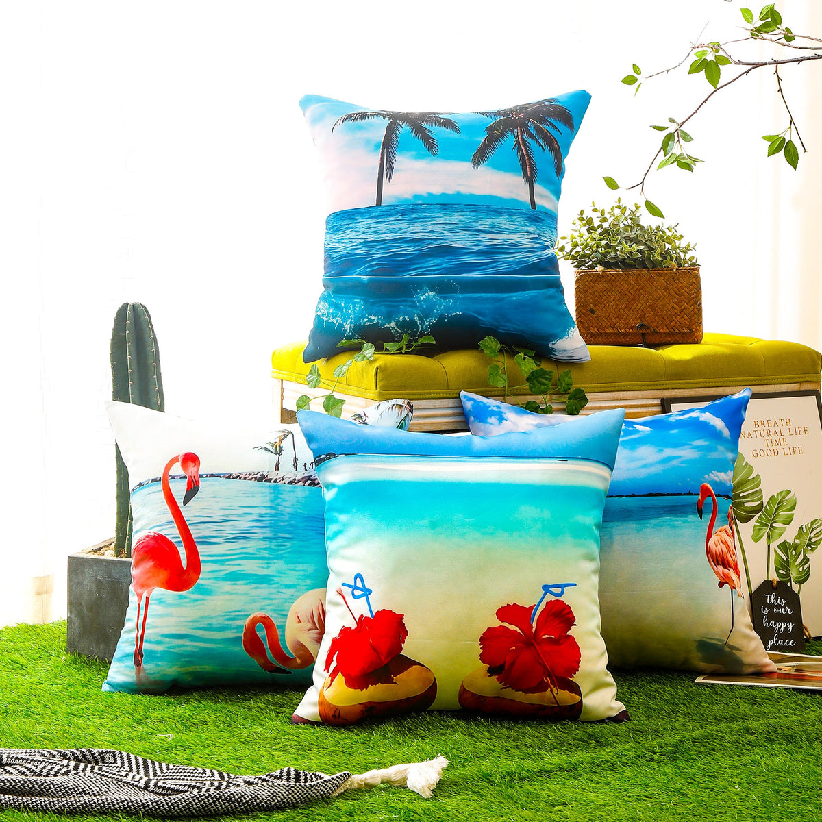Waterproof Garden Cushion Covers - Marine-Themed Design 5 (Set of 4 - 45x45cm)-1