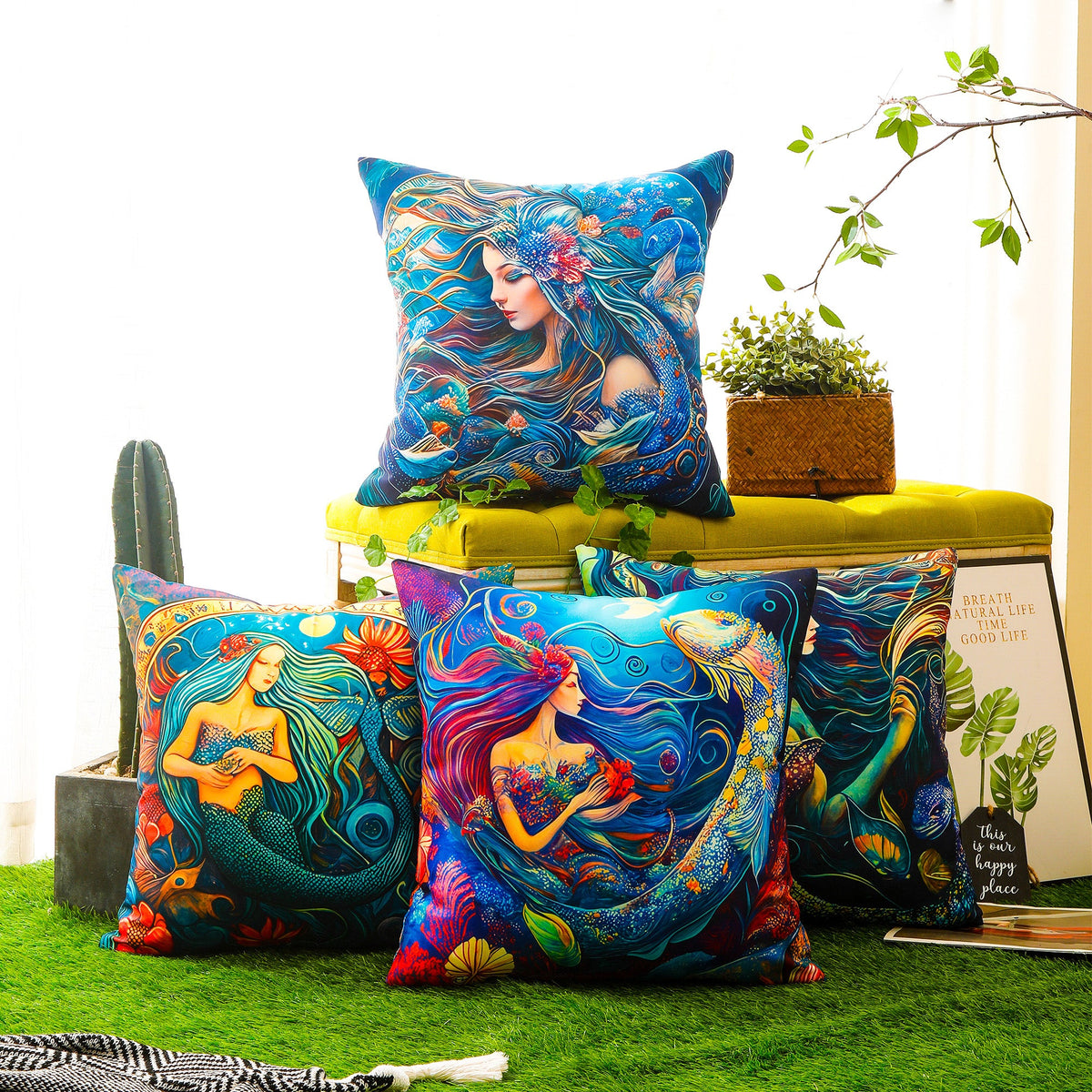 Waterproof Garden Cushion Covers - Marine-Themed Design 1 (Set of 4 - 45x45cm)-1