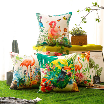 Colourful Bird Print Waterproof Cushion Cover  - Design 2 (Set of 4 - 45x45cm)-1