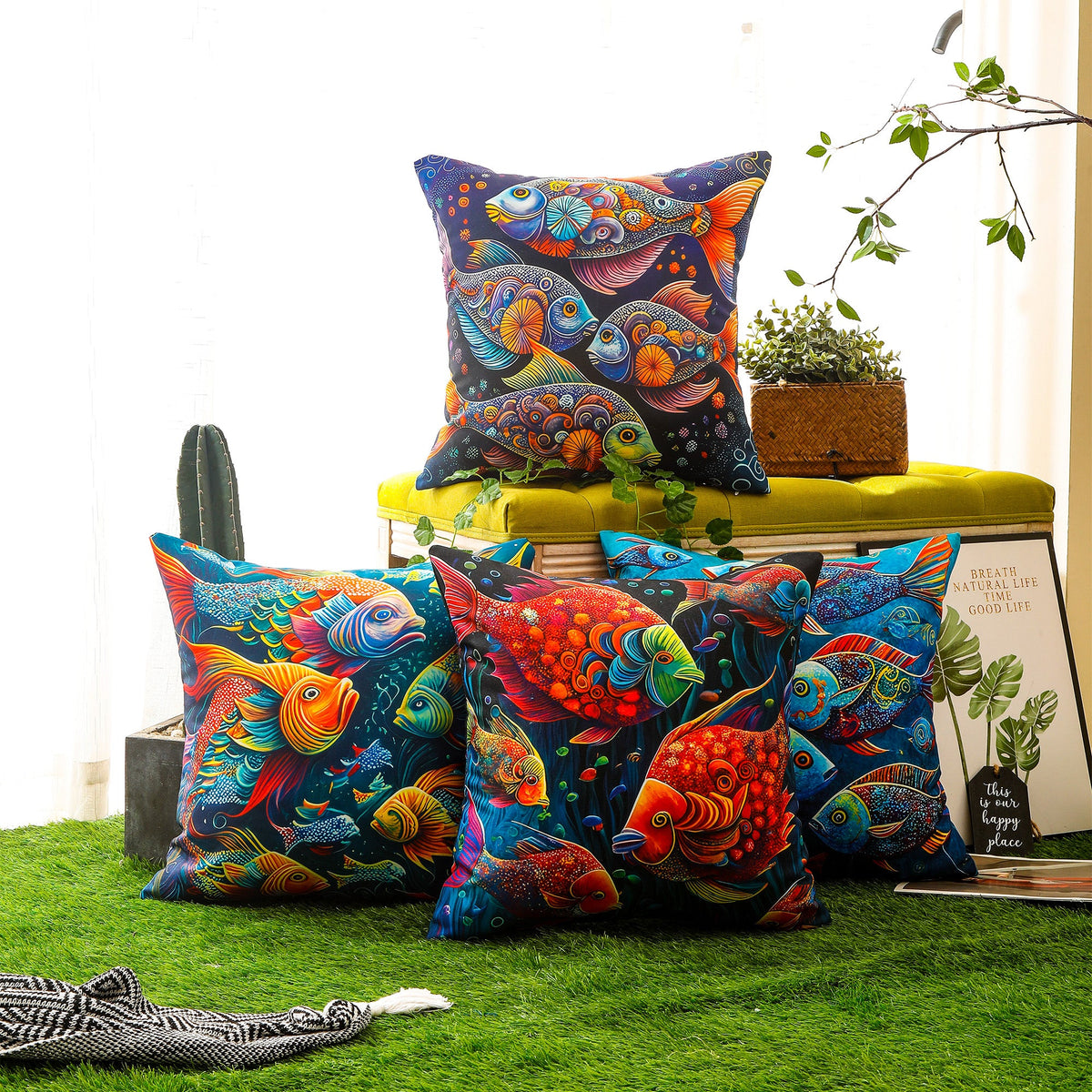 Waterproof Garden Cushion Covers - Marine-Themed Design 3 (Set of 4 - 45x45cm)-1