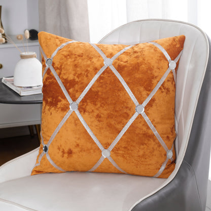 Diamante Sparkle/Bling Orange Colour Crushed Ice Velvet Square Cushion Cover 45x45cm (18 x 18 Inches)-1