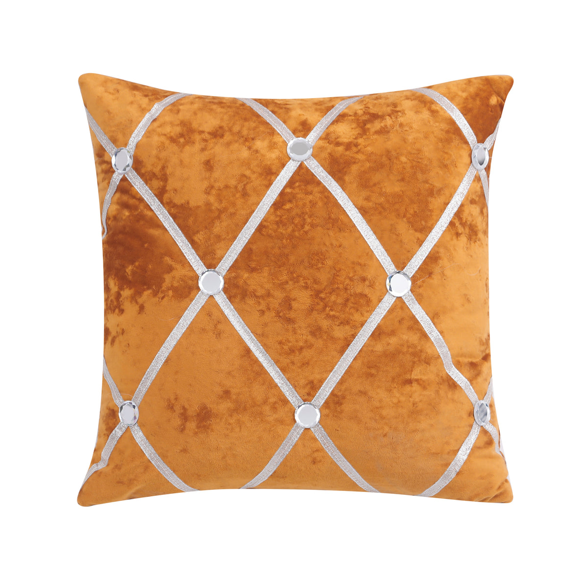 Diamante Sparkle/Bling Orange Colour Crushed Ice Velvet Square Cushion Cover 45x45cm (18 x 18 Inches)-0