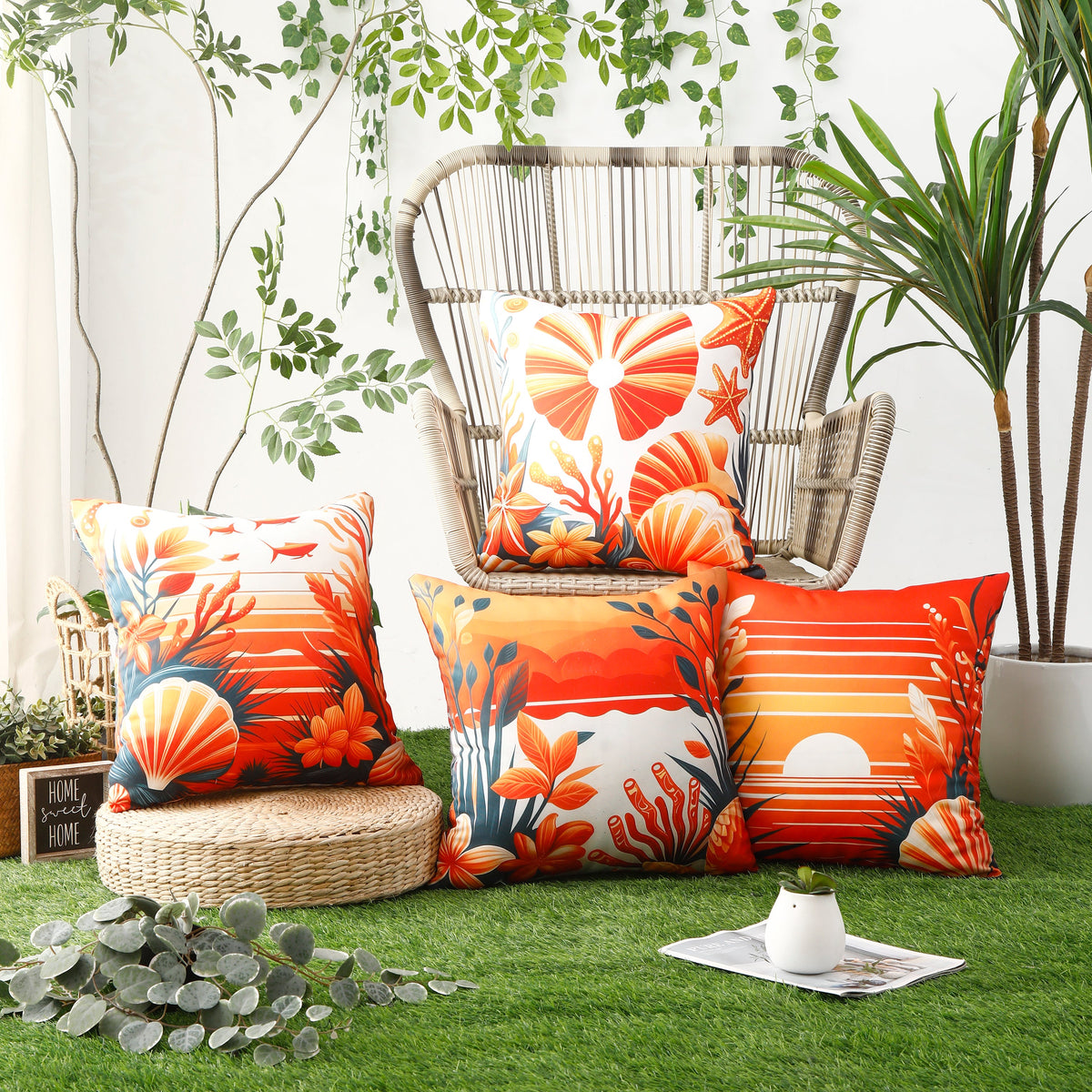 Waterproof Garden Cushion Covers - Marine-Themed Design 6 (Set of 4 - 45x45cm)-1
