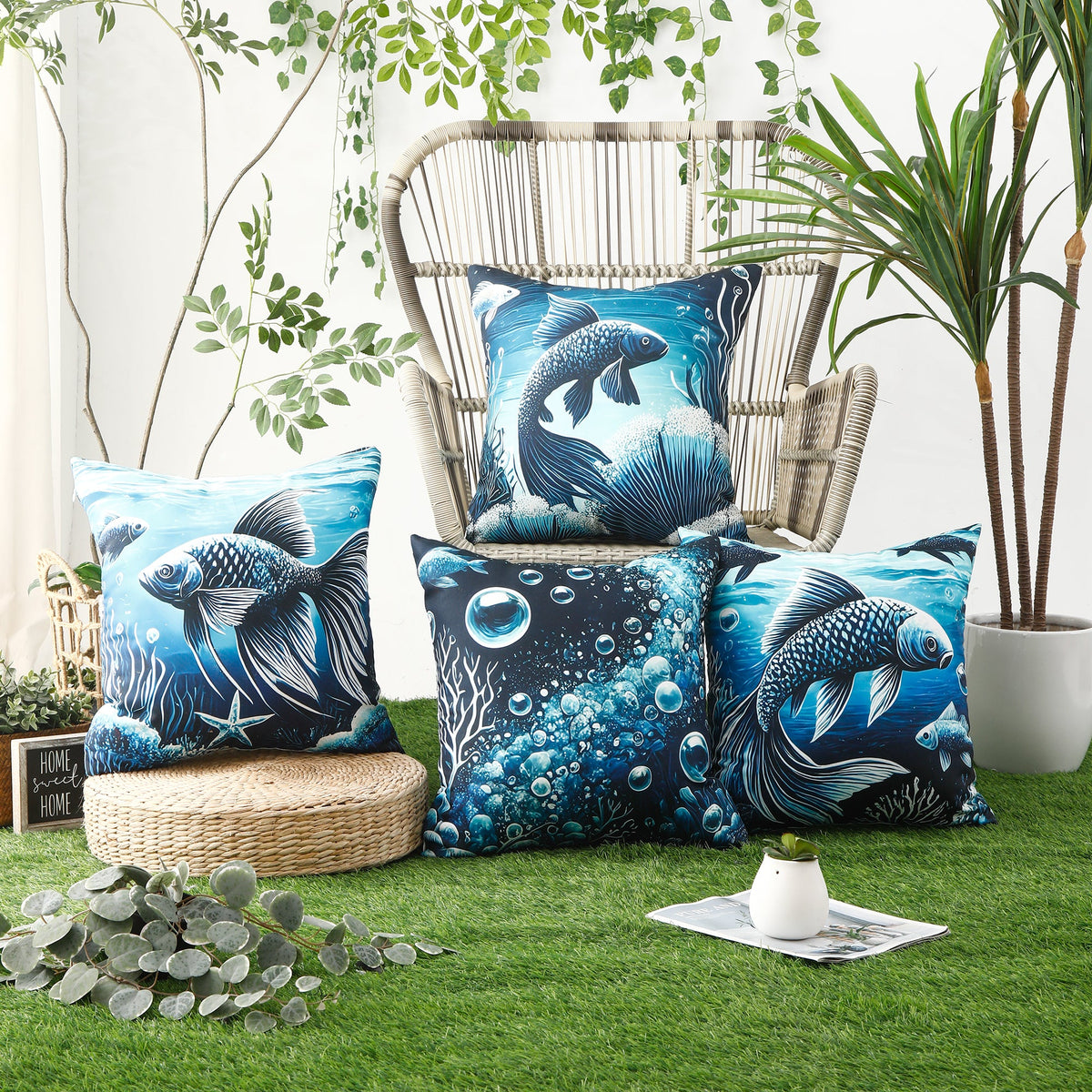 Waterproof Garden Cushion Covers - Marine-Themed Design 8 (Set of 4 - 45x45cm)-1