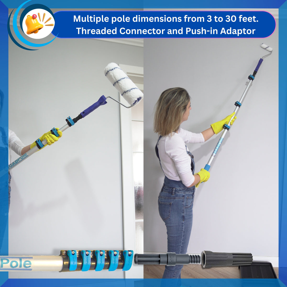 IGADPole – 17ft Telescopic Pole with Threaded Connector, Feather Duster and Paint Roller Adapter-2