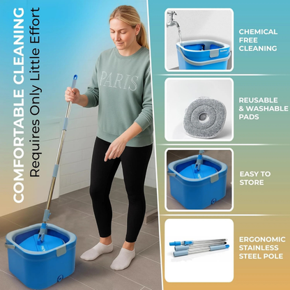 IGADMop Professional Set with Bucket, 2 Chamber System for Separating Dirty and Clean Water, 130 cm Telescopic Handle, 1 Microfibre Mop Pad-2