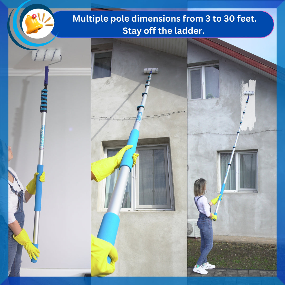 IGADPole – 30ft Telescopic Pole with Threaded Connector, Feather Duster and Paint Roller Adapter-3