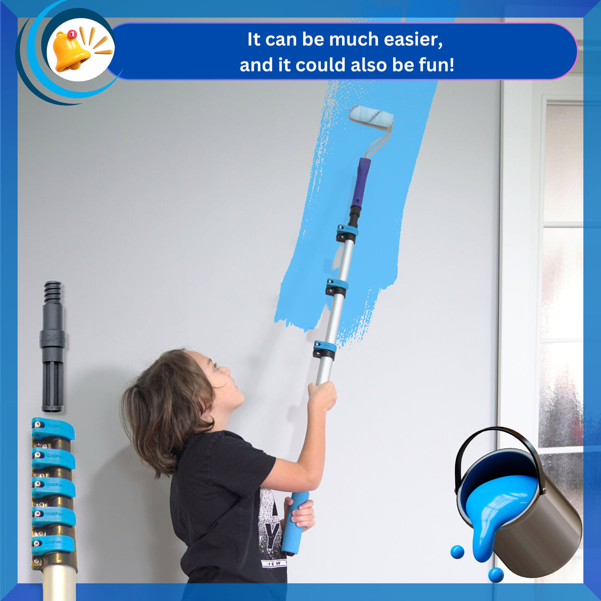IGADPole – 17ft Telescopic Pole with Threaded Connector, Feather Duster and Paint Roller Adapter-3